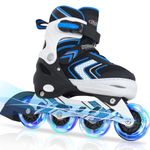 Boy Roller Skates with Full Light up Wheels, Adjustable Kids Roller Skates, Beginner Inline Skates for Boys Youth, Blue Ages 6-12…