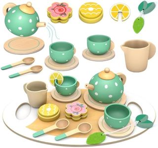 SOLMAN Wooden Tea Set for Toddlers,Pretend Play Kids Toy Tea Party Set for Girls Boys Birthday Gifts,Childrens Tea Set Toy Kitchen Accessories