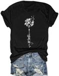 Women Dandelion T-Shirt Just Breath Letters Printed Tee Short Sleeve Casual Summer Tops, J-black, Large