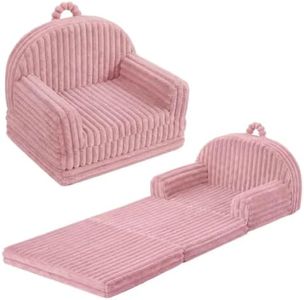 Blissful Diary Foldable Kids Couch, 2-in-1 Comfy Kids Chair for Reading, Playroom, Kids Couch Sofa for Girls Boys Birthday Gift, Blush Pink