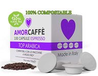 Amorcaffe 100 Compostable Compatible Coffee Capsules Pods for Lavazza A Modo Mio - Top Arabica taste - Plastic free