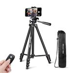 UBeesize Phone Tripod, 50" Adjustable Travel Video Tripod Stand with Cell Phone Mount Holder & Smartphone Bluetooth Remote, Compatible with iPhone/Android