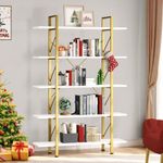 YITAHOME 5 Tier Bookcase, Artsy Modern Bookshelf, Book Rack, Storage Rack Shelves in Living Room/Home/Office, Books Holder Organizer for Books/Movies - Gold & White