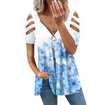 Big Promotion Lightning Deals Cocila Summer Tops for Women 2024 UK Short Sleeve Casual Pullover Solid Color/Floral Print Stitching Zip Up V Neck Fashion Design Blouse Vint Warehouse Deals Clearance