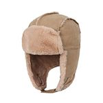 Vintage Ushanka Hat for Men Women Winter Trapper Hat with Earflap Windproof Hooded Hat Skiing Beanie Boy Warm Outdoor Hat, Suede Khaki, 6 7/8-7 1/4