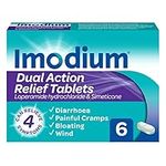 Imodium Dual Action, Relief from Diarrhoea Plus Painful Cramping Bloating Wind, Blue, 6 Tablets (Pack of 1)