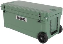 Ice Cooler with Wheels and Handle - 110qt Granada Green, Wheeled Cooler, Insulated Ice Chest with Wheels and Handle for Fishing and Camping with Dry Storage, Bottle Openers, and Cupholders