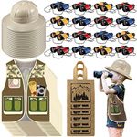 Unittype 64 Pcs Kids Explorer Costume Set Include Plastic Explorer Hats Jungle Party Vest Safari Tote Bag 3 Color Adventure Binoculars for Kids Outdoor Activities Jungle Party Favors Birthday Supplies