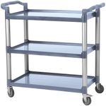 Service Cart Heavy Duty 3-Shelf Rolling Utility/Push Cart with Lockable Wheels, 360 lbs. Capacity, Black, for Foodservice/Restaurant/Cleaning (Grey)