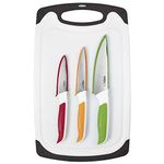 Zyliss E920249 Comfort 4 Piece Knife and Chopping Board Set, Multiple Sizes, Japanese Stainless Steel, Multicolour, Knife/Cutting Board Set Including 3 x Knives, Dishwasher Safe