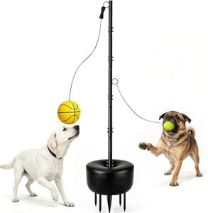ElveBuka Tetherball Set Ball and Rope, Tetherball for Dogs Kids Outside Backyard Equipment, Tether Ball with Adjustable Height Pole Teatherball Tennis Water Weight Bag 5-Prong Ground Stake Base
