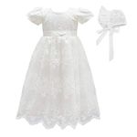 Glamulice Flower Baby Girl Newborn Christening Baptism Dresses Milky White Formal Gown Babies Floral Embroidered Toddler Infant Satin Baptism Outfits 6M/ 6-12 Dress & Hat