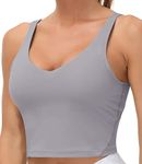 Women’s Longline Sports Bra Wirefree Padded Medium Support Yoga Bras Gym Running Workout Tank Tops, Lavender Grey, Medium