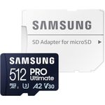 SAMSUNG PRO Ultimate microSD Memory Card + Adapter, 512GB microSDXC, Up to 200 MB/s, 4K UHD, UHS-I, Class 10, U3,V30, A2 for Action Camera, Drone, Gaming, Phones, Tablets, MB-MY512SA/WW