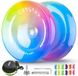 Responsive Yoyo for Kids Beginners, Professional Yoyo Crystal K2, Dual Purpose Yo-Yo for Adults + Extra Unresponsive Yo Yo Bearing + 12 Yoyo Strings + Yoyo Storage Bag ( Yellow Pink Blue Gradient)