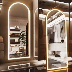 Pertetey LED Arched Full-Length 79x31 Inch Dressing Mirror with Lights, Black Frame - Dimmable, 3 Color Modes, Wall-Mounted