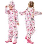 Kids Puddle Suit Girls Boys All In One Waterproof Rainsuit Children Hooded Raincoat Lightweight Prints Muddy Suit Reusable Rain Jacket Rainwear 1-10 Years