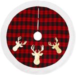 Black Red Buffalo Plaid Tree Skirt 48in Christmas Tree Skirts for Holiday Party Tree Skirt Double Layers Checked Tree Skirts, Christmas Tree Decorations