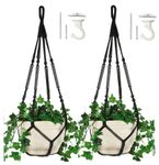 Shineloha 2 Pack 43 Inches Macrame Planter Hanger Large for 12 inch Pot (Extra Long & Big) + Swag Hook No Tassel, Cotton Rope | Hanging Planter for Indoor Plants, No Pot/Plant Included (Blac) (XL)