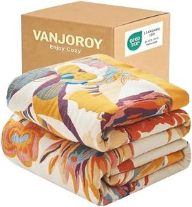 VANJOROY Boho Large Throw Blanket for Bed Couch, 100% Organic Cotton Soft Lightweight Throw-Floral Butterfly Decor Summer Blanket for Sofa Quilt and Gift, 60" x 80"-Beige