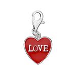 Quiges 925 Sterling Silver 3D Heart Love Lobster Clasp Charm Clip on Pendant