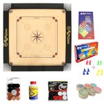 KOXTONS - Carrom Board 36 INCH Full Size with 3" Border & (Super) with STRICKER & Accessories and Vista 11 INCH Ludo Snakes and Ladder