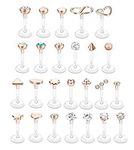 BodyBonita 25pcs Stainless Steel&Acrylic 16G Labret Monroe Lip Rings CZ Tragus Forward Helix Cartilage Earrings Studs Ear Piercing Jewelry for Women Men