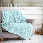 HUG & SNUG Sherpa Fleece Blanket Throws For Sofas Large Double Bed, Luxury Warm Fuzzy Faux Fur Fluffy Blanket For Bed Couch & Sofas Settee, 150 x 200 Cm, Duck Egg