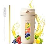 JOSOBO Portable Blender, Personal Size Blender for Shakes and Smoothies with 10 Ultra Sharp Blades, 16 Oz Mini Blender USB Rechargeable Type-C for Travel/Picnic/Office/Gym(Milky White)