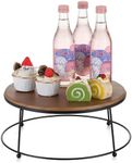 NUPTIO Wood Cake Display Stand：12 Inch Brown Wood Cup Cake Holder Round Black Metal Pedestal Stands Wooden Riser for Kitchen Events Buffet Holiday Bakery Plant Stand Serving Platters and Trays