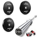 Leeway Olympic Barbell with Bumper Weight Plates | 70 Kg Rubber Weight Plate Set and 7.2 Ft Chrome Gym Bar | Olympic Weightlifting Gym Plates for Home and Commercial (70kg Set (5X2+10X2+20X2))