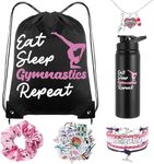 RimCereal 55 Pcs Gymnastics Gifts Set Gymnastics Drawstring Bag Bracelet Necklace Scrunchies Vacuum Bottle 50 Pcs Stickers for Girls Gymnastics Lovers Gymnast Party Favors