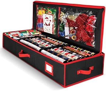 HOMIOR Gift Wrap Organizer, Christmas Wrapping Paper Storage Bag w/Useful Pockets for Xmas Accessories, Fits Upto 24 Rolls, Underbed Holiday Decorations, Large Capacity Box, Black & Red (WB), 1