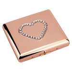 Fashion Unique Heart Shaped Metal Cigarette Case-85mm 3.34" King Size 18-20 Capacity Sturdy Double Sided Spring Clip Open Pocket Holder, Best Birthday Christmas Gift for Women (20pcs 85mm, Rose Gold)