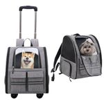 Pet Trolley Backpack,Pet Carrier on Wheels,Multi-Function Pet Carrier with Adjustable Height and Airline Approved Pet Collapsible & Detachable Trolley,Breathable Pet Travel Carrier for Dogs Cats