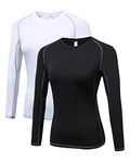 LNJLVI Women's 2 Pack Active Shirts Compression Long Sleeve Baselayer Tops(White-Black,L)