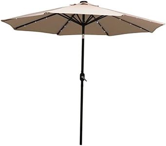 Sunnydaze 9-Foot Patio Umbrella with Solar LED Lights and Push Button Tilt - Aluminum Pole and Polyester Canopy - Beige