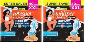 Whisper Ultra Overnight Sanitary Pad For Women With Wings - XXl, 40 Pads (Pack of 2)