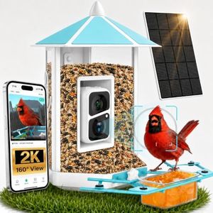 Onlyfly Bird Feeder with Camera - Heavy Duty Metal Smart Camera Bird Feeder Solar Powered, 2K Live Stream for Outdoor Backyard Weatherproof, AI Identify Auto Capture Videos, Gifts for Mom Dad