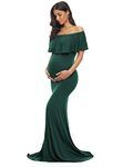 Glampunch Womens Off Shoulder Maternity Dress Ruffles Elegant Slim Gowns Fit Maxi Photography Dress, Hunter Green, X-Large