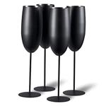 Oak & Steel - 4 Elegant Stainless Steel Black Matte Champagne Prosecco Flute Cocktail Glasses, 285ml - Unbreakable Glass Gift Set for Mothers Day Wedding Anniversary Birthday Party