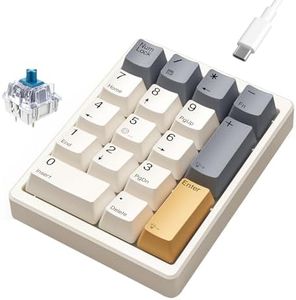 Kisnt Mechanical Number Pad,Hot Swappable Numpad Wired USB 17 Keys Keypad White Backlit Numeric Keypad with PBT Keycaps for Laptop PC Compact Keyboards(Retro Beige, Blue Switch)