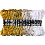 24 Skeins Metallic Embroidery Threads Glitter Embroidery Floss Embroidery Floss-Cross Stitch Thread Gold and Silver Polyester Thread Friendship Bracelets Thread for Embroidery Thread Crafts