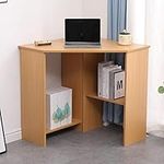 Home Source Computer Desk PC Laptop Table Corner Home Office Study Gaming, MDF, Pine, 2 Shelves