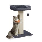 Feandrea Cat Scratching Post, Cat Scratcher with 40 x 30 cm Plush Perch, Cat Tree, 71 cm Tall Scratch Post with Woven Sisal, 45 x 40 cm Base, Pompom, Dark Grey