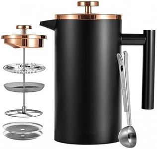 Meelio Black French Press Stainless Steel 34oz, Double Wall Insulated Coffee Press 1L for travel camping with 2 Extra Filter Screens and 1 Coffee Spoon（8cup 1000ml）