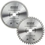 2 Pack - Rennie Tools - 255mm x 40T & 80T x 30mm Bore TCT Circular Wood Saw Blade Includes 25mm 20mm & 16mm Bore Reduction Rings. Compatible with Bosch Makita Dewalt Circular Saw Etc