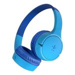 Belkin Wireless On-Ear Kids Headphones with Mic, Safe Sound Limit, 30 Hours Playtime, 30 Feet Wireless Bluetooth Range - Blue