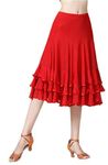 CISMARK Elegant Ballroom Dance Latin Flamenco Dance Skirt for Women, Red, One Size