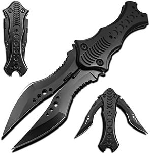 MADSABRE Dual Blade Tactical Knife Twin Edge Folding Knife - 8.5" Survival Camping Collection Pocket Knives with Clip, Unique Gifts for Men (Black)